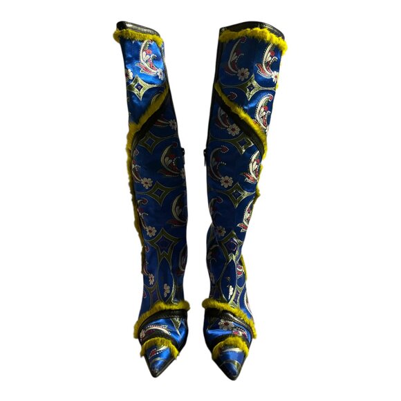 Casadei Italian Suede Leather Patchwork Fur Lined  Heeled Stiletto Boots - Picture 7 of 12